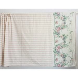 Vintage Sanderson Queen Flat Fitted Sheet Pink Floral Stripes No Iron Made USA